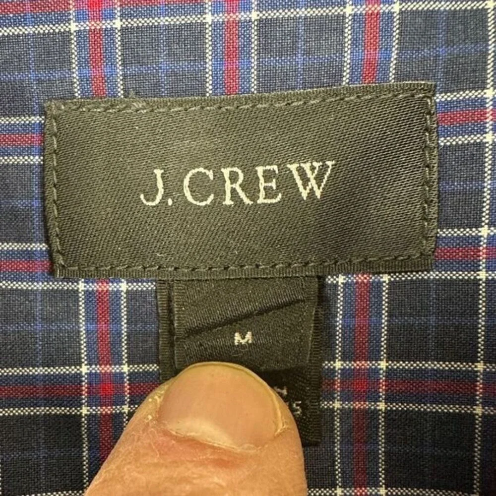 J Crew Button Down Shirt Mens Medium Blue Red Plaid Long Sleeve Pocket Cotton